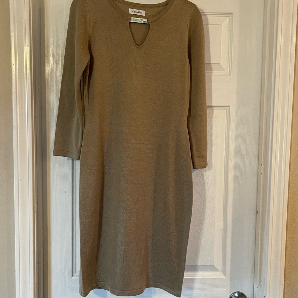 Calvin Klein Brown Neck Keyhole Sweater Dress Size Med